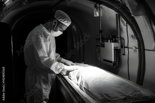 The process is silent, orderly with every injection, every stitch, carried out by the embalmer with full concentration and empathy. Here, between the stiff body and the departed soul, humanity lives