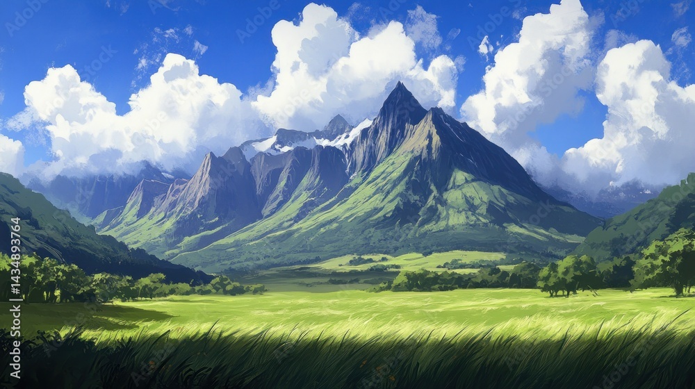 Obraz premium Majestic mountain valley, sunny day, idyllic scene