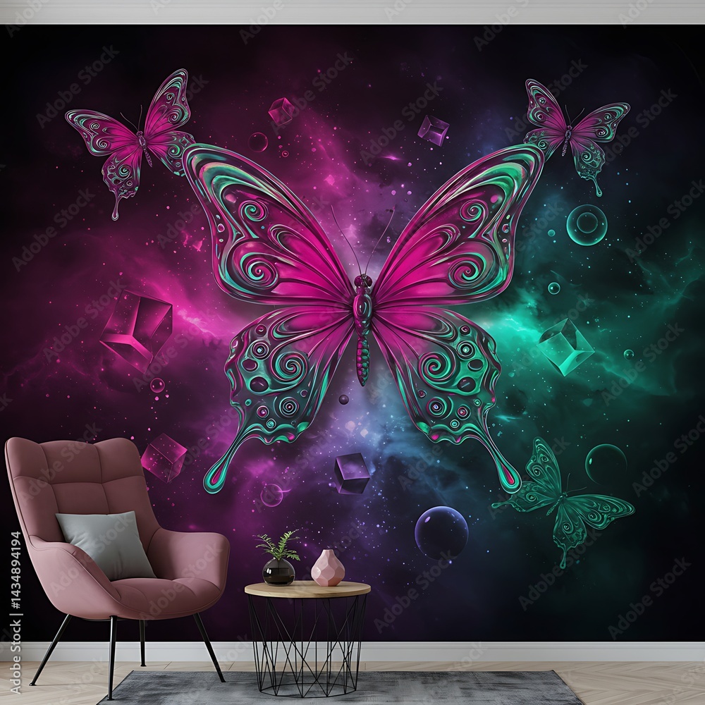 Fototapeta premium Cosmic Butterflies: A Digital Dreamscape AI Generated