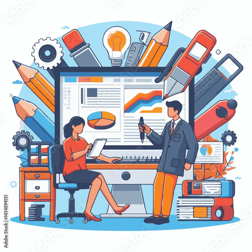 editor, business, computer, content, technology, editing, man, writer, office, work, online, internet, workplace, people, illustration, designer, digital, person, concept, professional, creative, scre