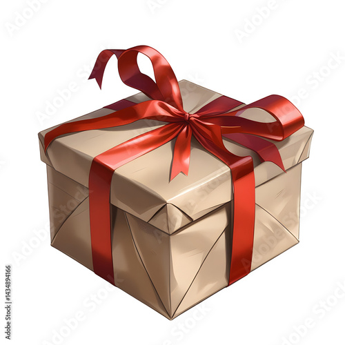 Gift box wrapped in kraft paper and tied with red satin ribbon,christmas,birthday,surprise,gift box,