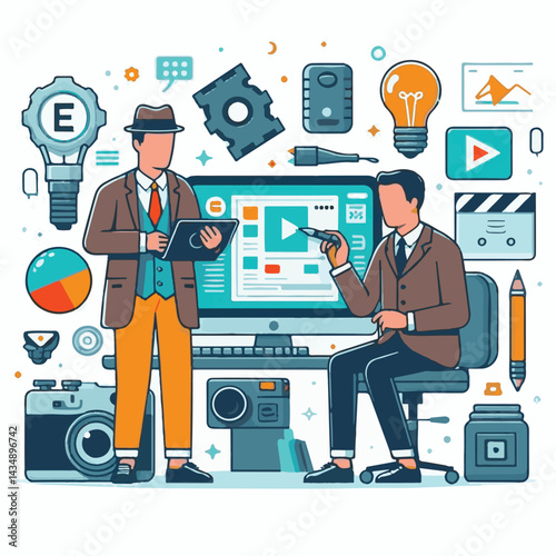 editor, business, computer, content, technology, editing, man, writer, office, work, online, internet, workplace, people, illustration, designer, digital, person, concept, professional, creative, scre