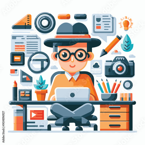 editor, business, computer, content, technology, editing, man, writer, office, work, online, internet, workplace, people, illustration, designer, digital, person, concept, professional, creative, scre