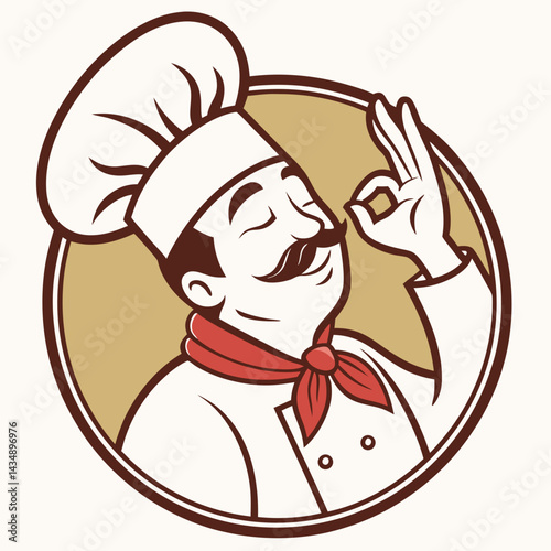 Happy Chef with OK Hand Gesture Culinary Illustration