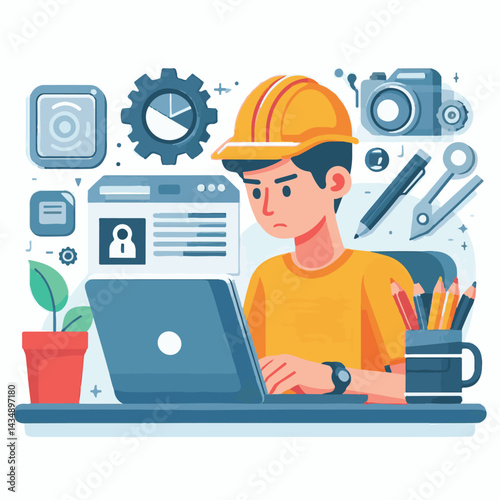 editor, business, computer, content, technology, editing, man, writer, office, work, online, internet, workplace, people, illustration, designer, digital, person, concept, professional, creative, scre