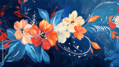 Watercolor Floral Arrangement with Blue and Orange Flowers