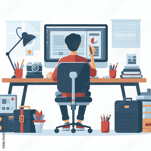 editor, business, computer, content, technology, editing, man, writer, office, work, online, internet, workplace, people, illustration, designer, digital, person, concept, professional, creative, scre