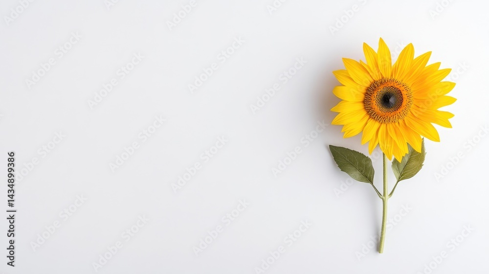 Obraz premium Single sunflower on white background
