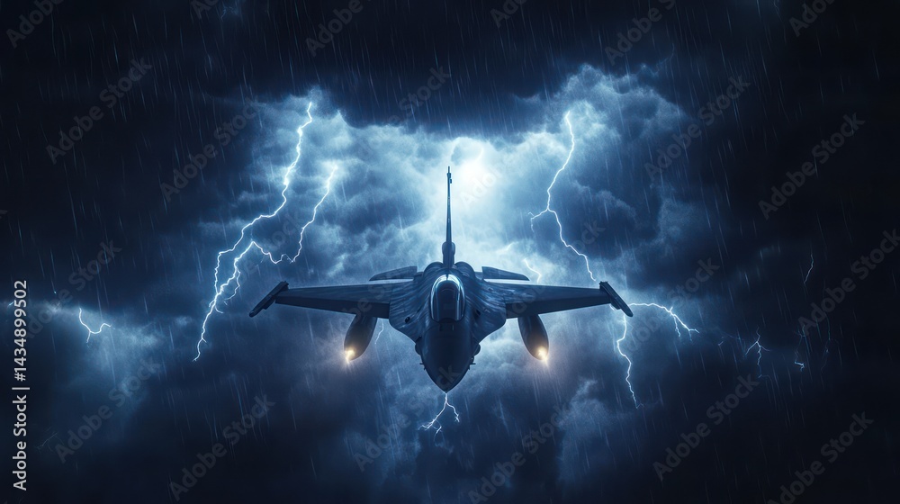 Naklejka premium Jet airplane stormy sky flight