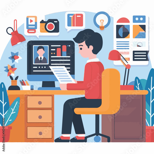 editor, business, computer, content, technology, editing, man, writer, office, work, online, internet, workplace, people, illustration, designer, digital, person, concept, professional, creative, scre