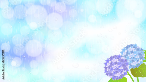 陽花と雨の背景フレーム　Rain flour frame background	