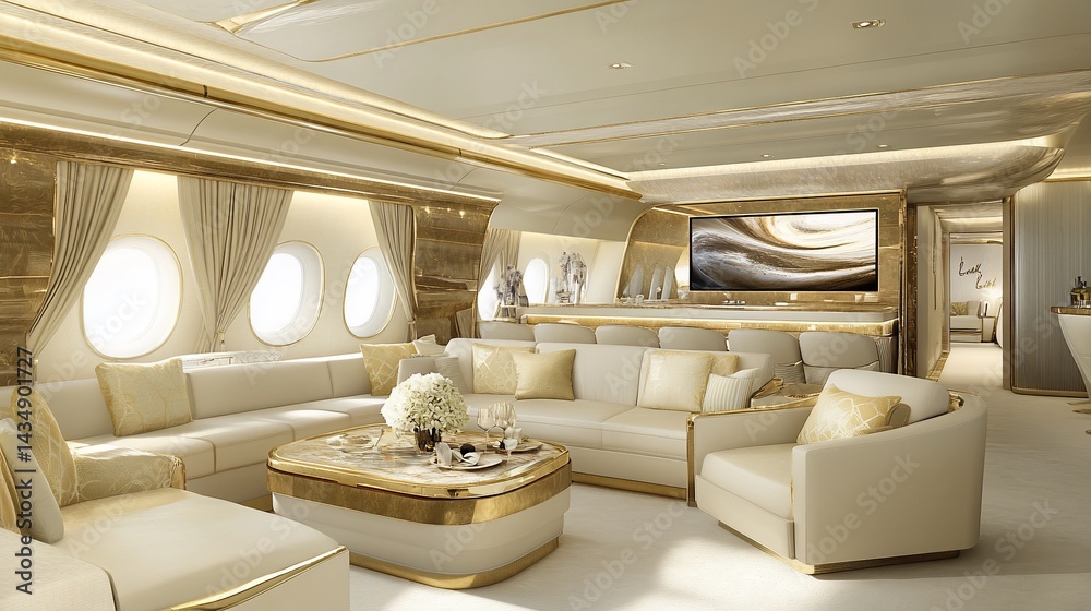 Luxurious private jet interior
