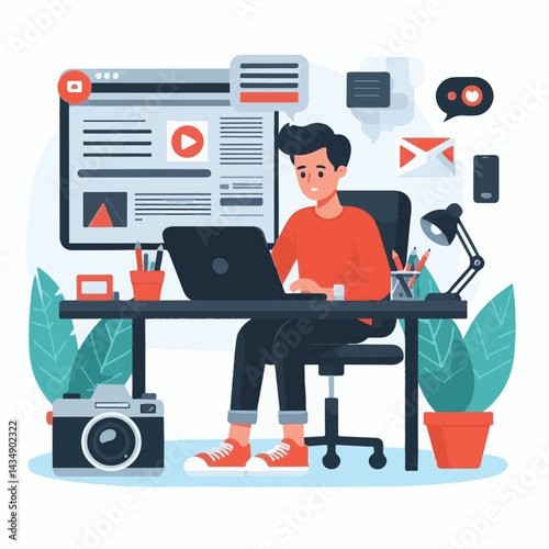 editor, business, computer, content, technology, editing, man, writer, office, work, online, internet, workplace, people, illustration, designer, digital, person, concept, professional, creative, scre