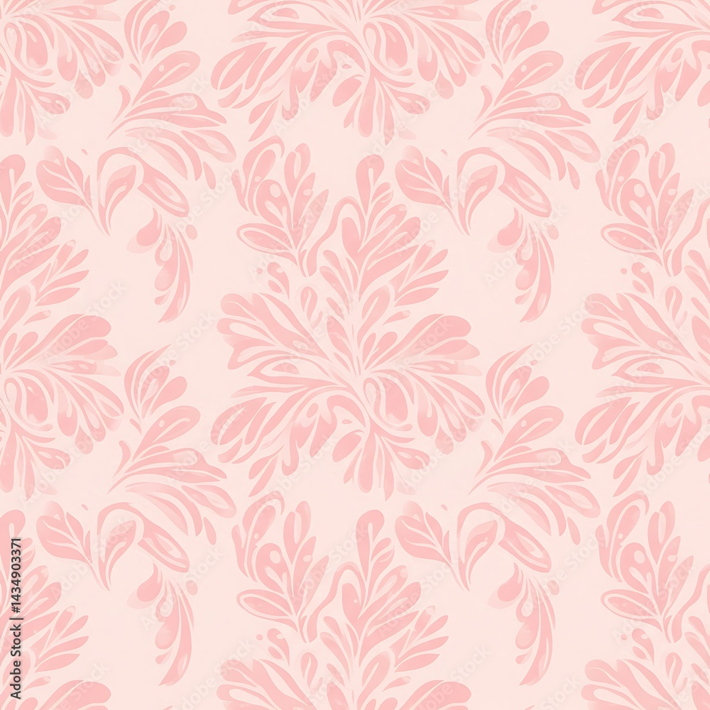 Fototapeta premium Delicate Pink Floral Damask Pattern AI Generated