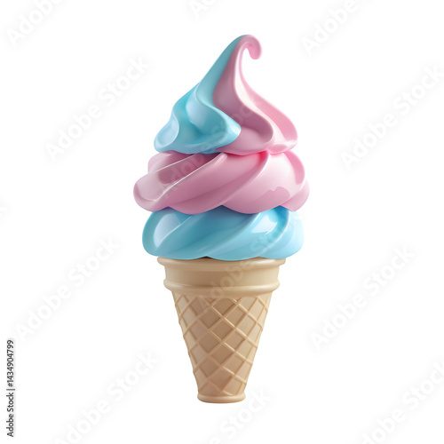 3D cartoon shaped ice cream with pastel pink and blue soft ice cream,cone,dessert,food,summer,