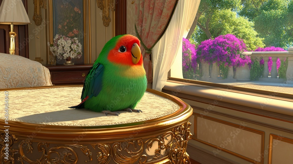 Cute parrot in elegant room