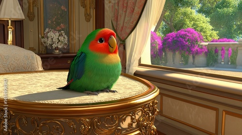 Obraz na płótnie Cute parrot in elegant room w salonie