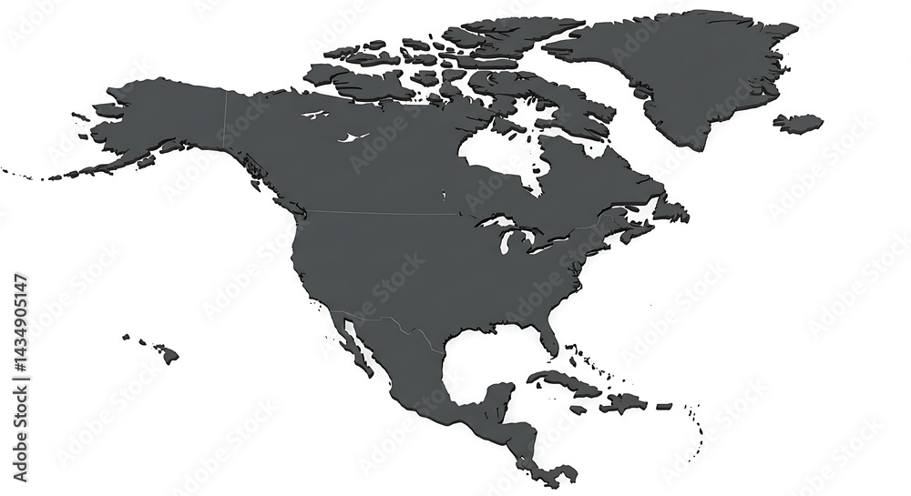 Obraz premium Illustrated North America continent map with countries and geographic features