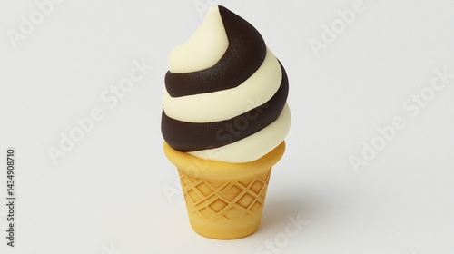 Obraz na płótnie Creamy swirl ice cream cone, chocolate and vanilla, waffle cone w salonie