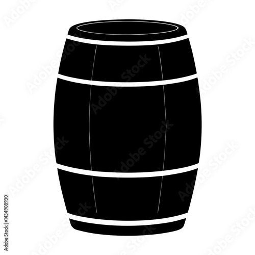Silhouette of a Classic Wooden Barrel with Straps, transparent . for Storage of Liquid or Aged Items