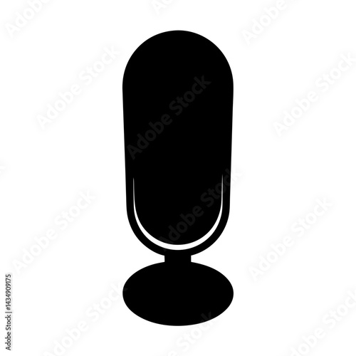 Simple black and vector illustration of vintage microphone, transparent . for audio recording and podcasting
