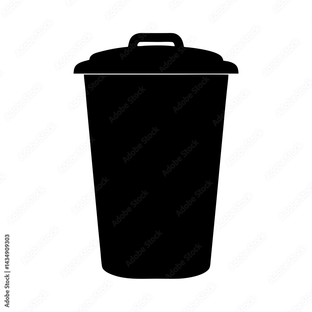 Black silhouette of a trash can with lid, transparent . on a Black silhouette of a trash can with lid, transparent . on a