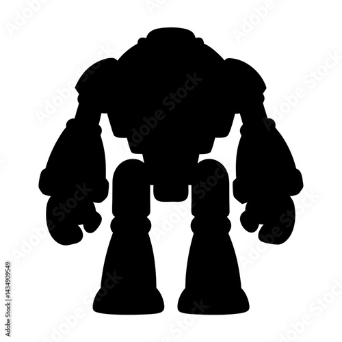 Silhouette of a Robust Cartoon Robot transparent . with Large Arms and Sturdy Legs