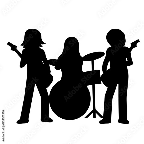 A Silhouette of a Rock Band Performing transparent . Together with Drummer and Two Guitar Players