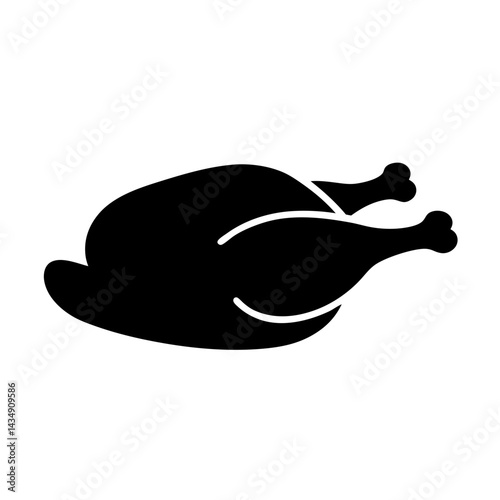 Black silhouette of a roasted chicken or turkey, transparent . perfect for Thanksgiving or holiday meals