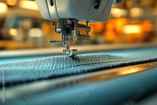Sewing machine stitching fabric with precision.