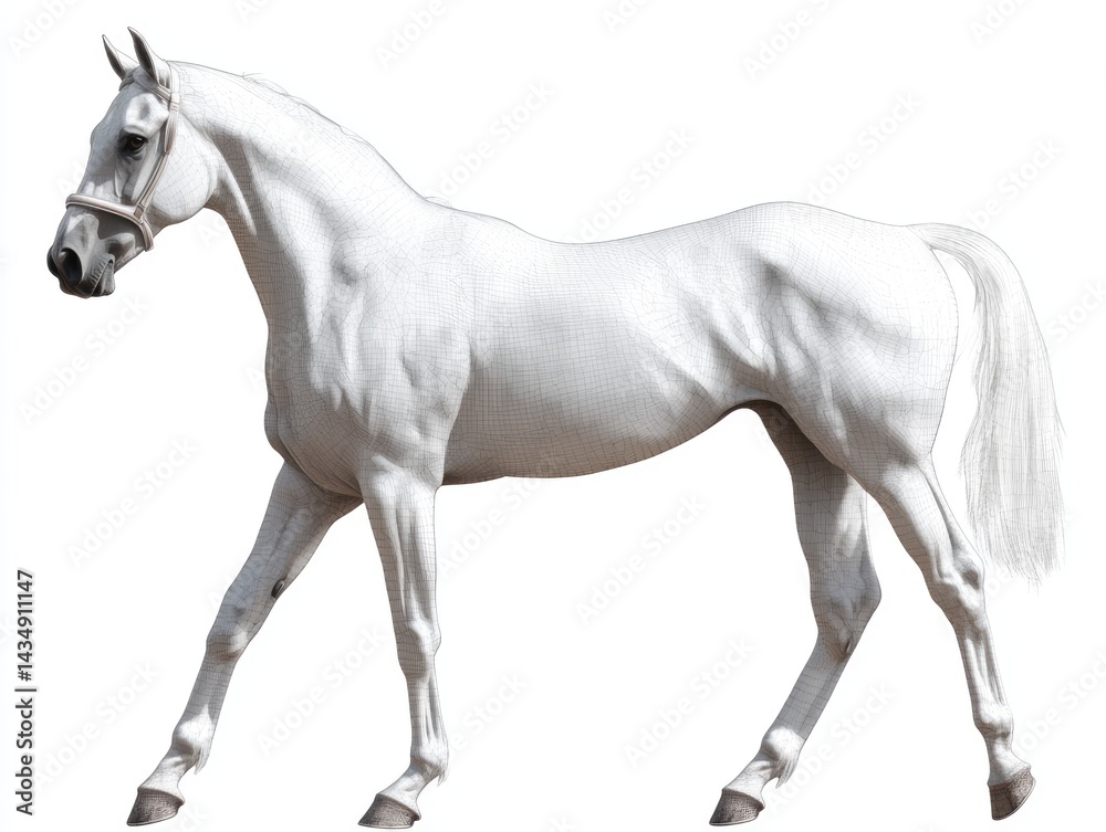 White horse in profile, walking