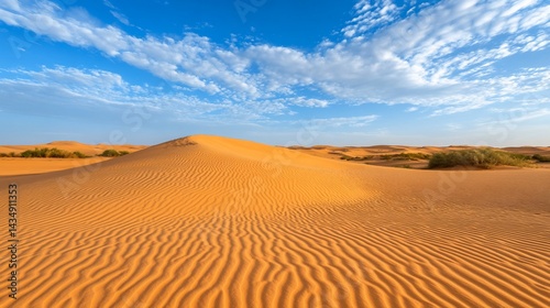 Obraz na płótnie Vast desert landscape under a vibrant blue sky. Dunes stretch across the horizon w salonie