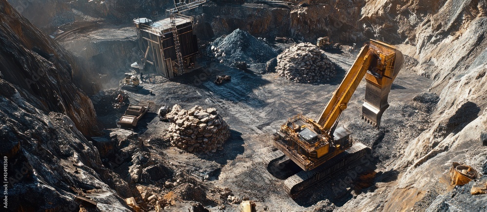 Open-pit mining operation with heavy machinery. Open-pit mining operation with heavy machinery.