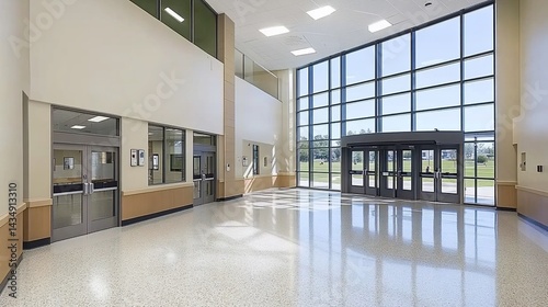 Obraz na płótnie Spacious, bright school foyer with large windows w salonie