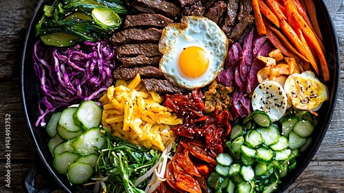 Obraz na płótnie Vibrant colorful platter of a bibimbap dish w salonie