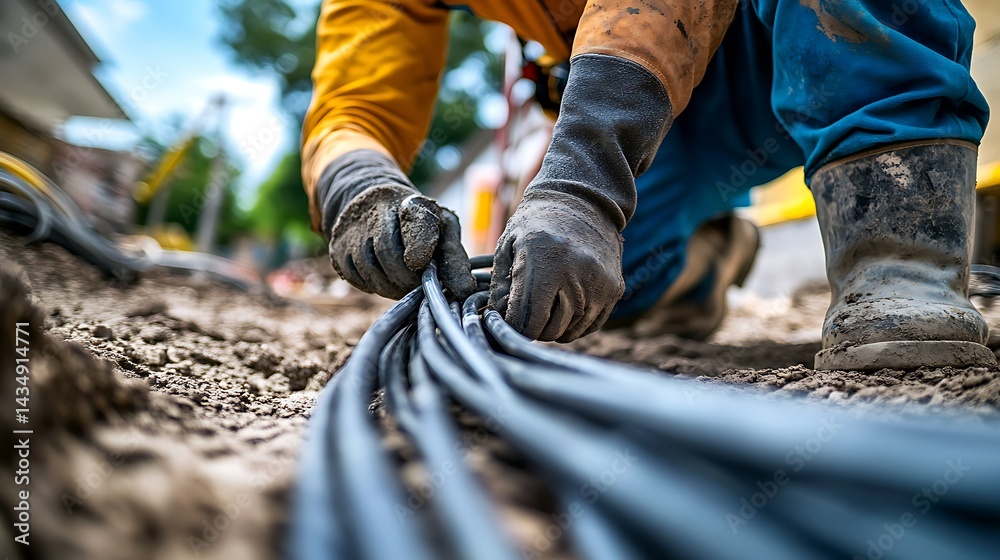 Construction Worker Handling Cables