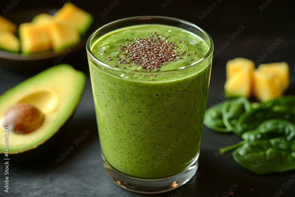 Green smoothie with avocado, pineapple, spinach. Healthy drink recipe Green smoothie with avocado, pineapple, spinach. Healthy drink recipe