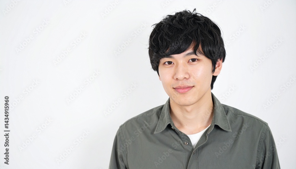 Fototapeta premium 日本人,男性,20代,うっとりしている,シンプルな白い背景,Simple white background,Japanese,Male,Twenties,Enchanted