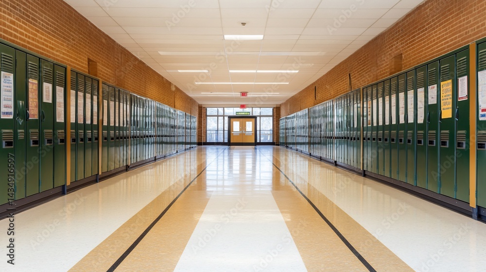 Empty school hallway with lockers