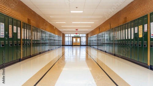 Obraz na płótnie Empty school hallway with lockers w salonie
