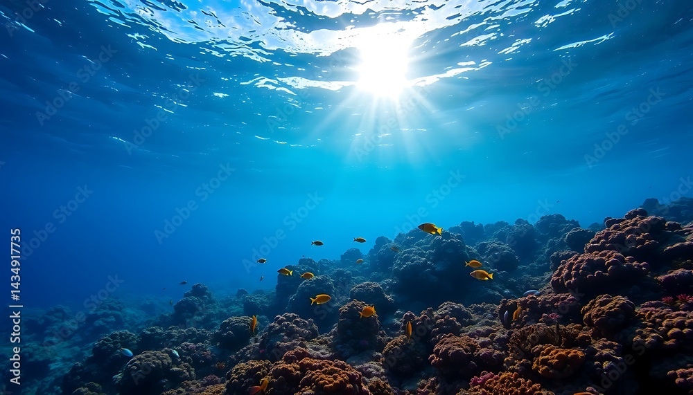 Fototapeta premium Sunlit Coral Reef: Vibrant Fish and Serene Underwater Scene