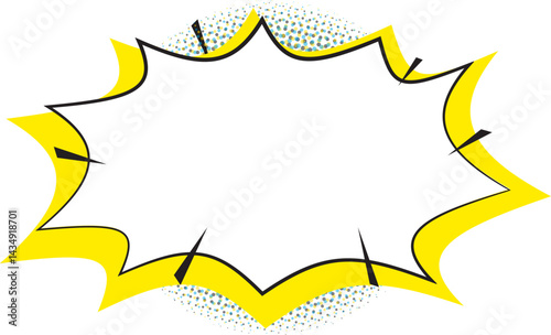 Blank Comic Speech Bubble Explosion Pop Art Template. Comic speech bubble on yellow burst. Retro comic background pop art vintage style. 