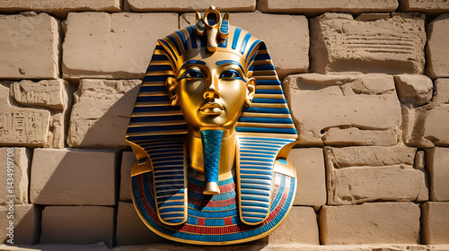 Ancient Egyptian pharaoh bust emerging from a wall.