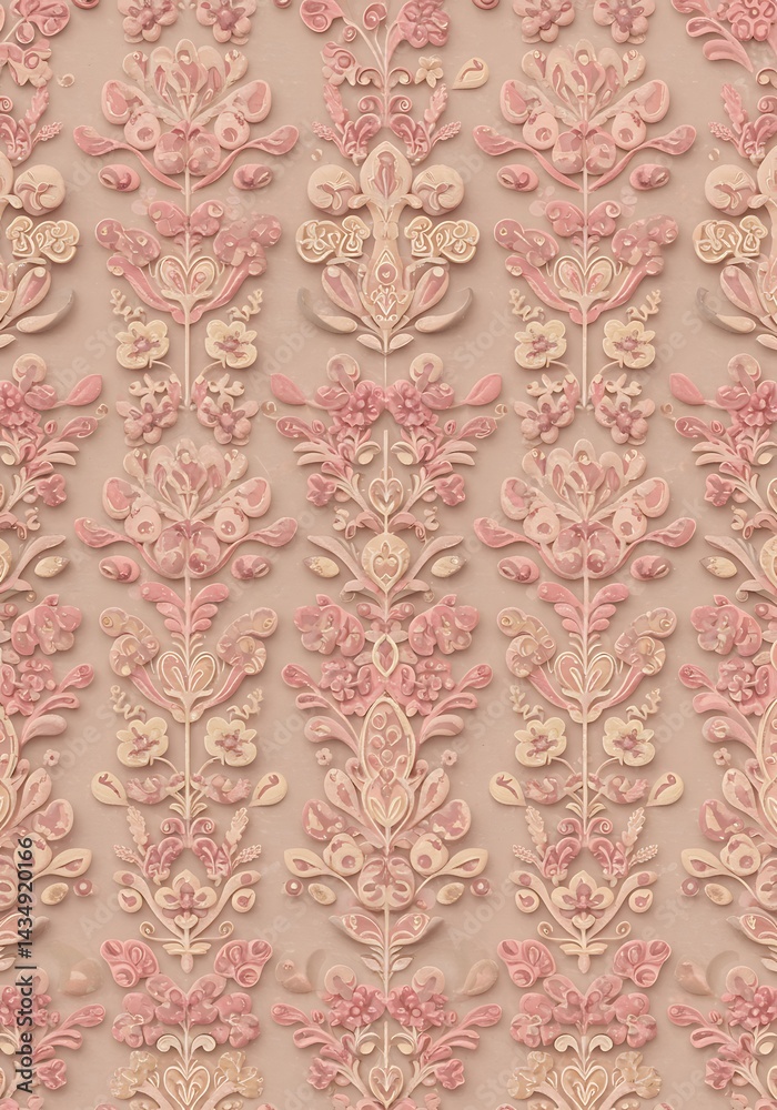 Fototapeta premium Embossed Floral Damask: Textured Elegance AI Generated