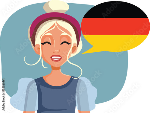 Happy Woman Learning to Speak German Vector Illustration. Student studying a foreign language of international circulation
