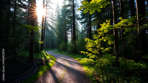 beautiful forest pathway in the mild sunlight