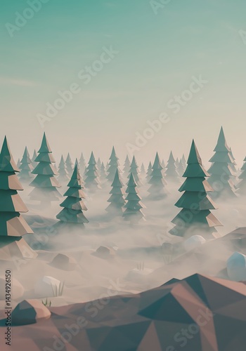 Wallpaper Mural Low Poly Winter: Misty Forest AI Generated Torontodigital.ca