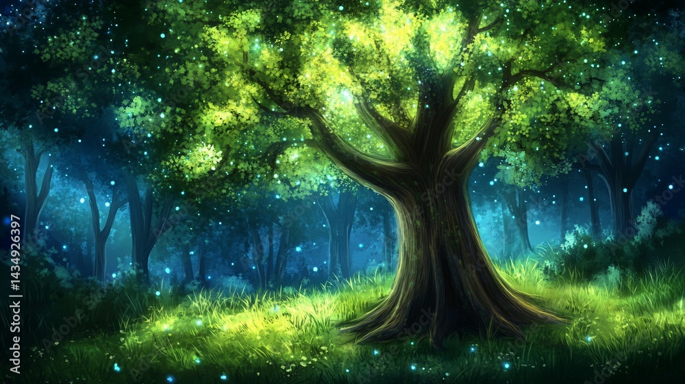 Enchanted forest glowing tree