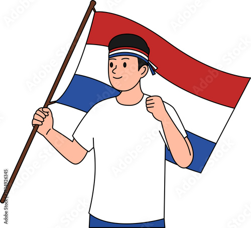 Young man holding the Netherlands flag - outline