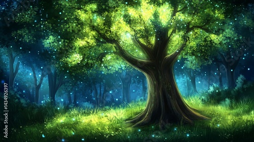 Obraz na płótnie Enchanted forest glowing tree w salonie